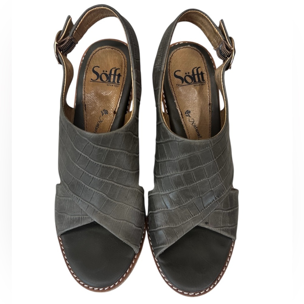 Sofft‎ Mendi Olive Green Leather Croc Embossed Sandals Size 7